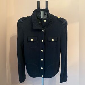 Lauren Ralph Lauren Black Utility Sweater Cardigan with Gold Accents Buttons